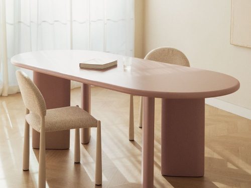 Ovalus pietų stalas Loulou 220x100 cm iš MDF Rožinis Morganitas