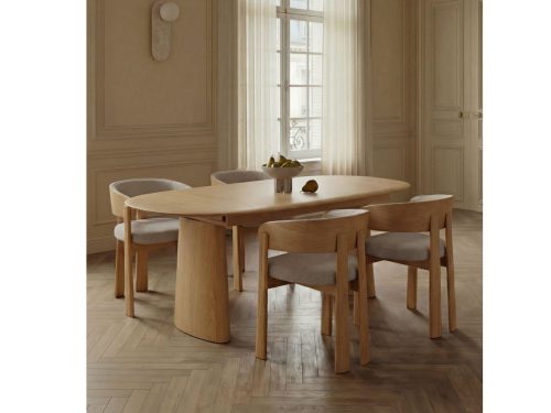 Nuveta išskleidžiamas ovalus valgomojo stalas iš MDF ir uosio faneros 220-280x110cm