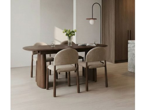 Nuveta išskleidžiamas ovalus valgomojo stalas iš MDF ir uosio faneros 180-240x110cm
