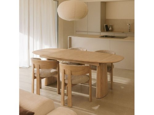 Nuveta išskleidžiamas ovalus valgomojo stalas iš MDF ir uosio faneros 180-240x110cm