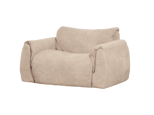 Didelis minkštas dvivietis sofa-fotelis BAGGY iš austo šenilo, smėlio spalvos