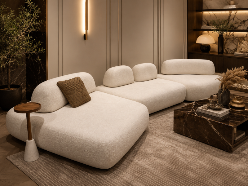 Sofa MORPHOSE su šezlongu smėlinė