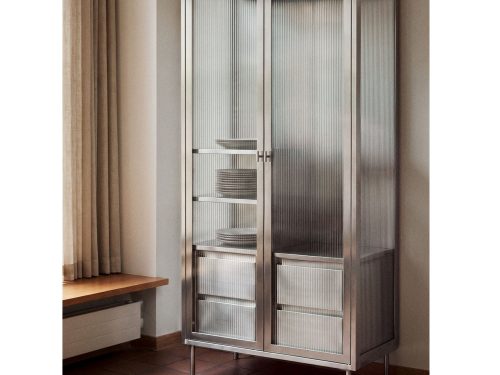 Paoline plieninė ir stiklinė spinta 85×180 cm – šlifuota pilka