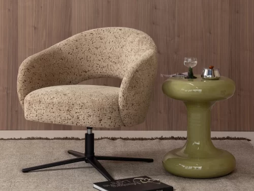PICO pasukamas fotelis, struktūrinis smėlio spalvos aksomas
