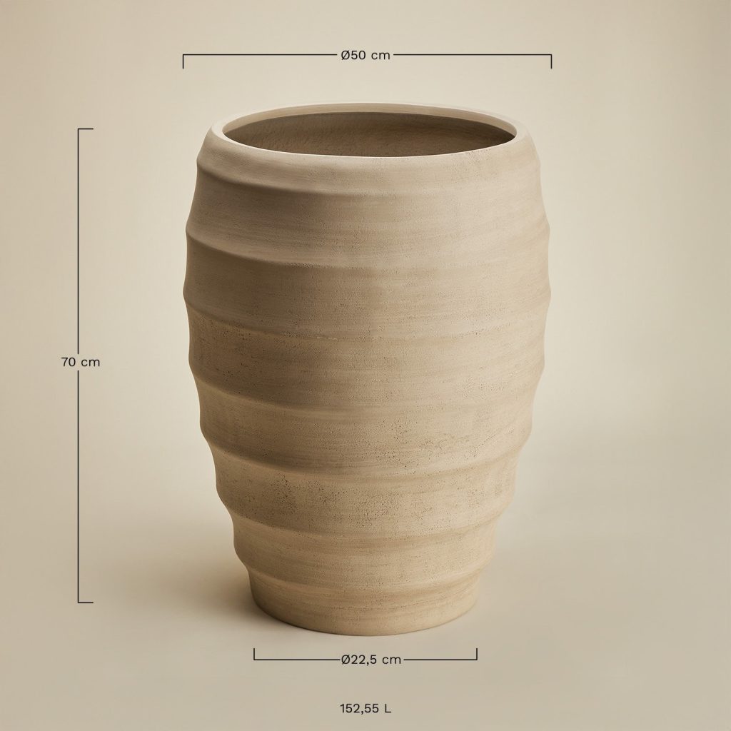 Produkto Apvalus lauko vazonas GABE | Ø45×70 cm, šilta balta matmenys